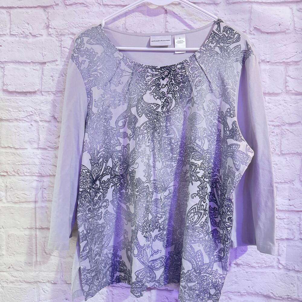 Alfred Dunner Grey/Black with Rhinestones Shirt  Sz XL